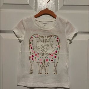 NWT Carter's White Glitter Tee Love Ya Heart Shape Giraffe Design